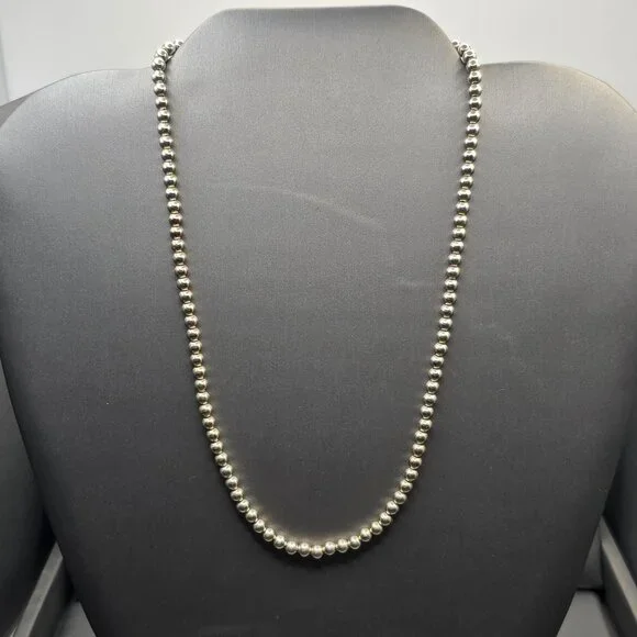 VTG Sterling Silver Southwestern Choker Necklace 14" 4mm Beads Hook Closure - Picture 2 of 8